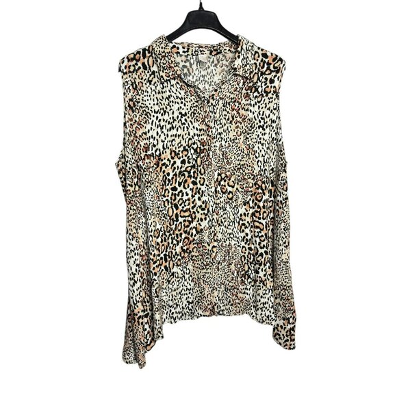 Cupio Curvy Womens Button Front Tunic Blouse Size 3X Leopard Print Sleeveless - Picture 1 of 11